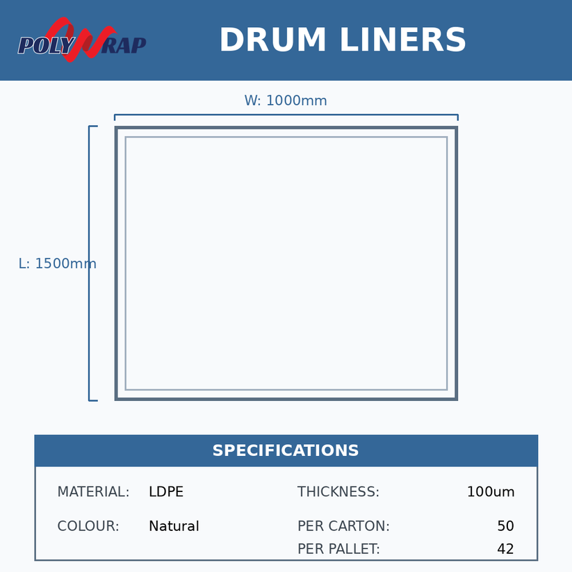 205lt Drum Liners LDPE Natural 100 um (Code: 205N10) – Polywrap