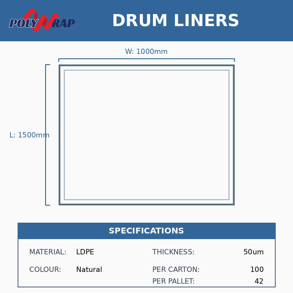 205lt Drum Liners LDPE Natural 50 um (Code: 205N50)