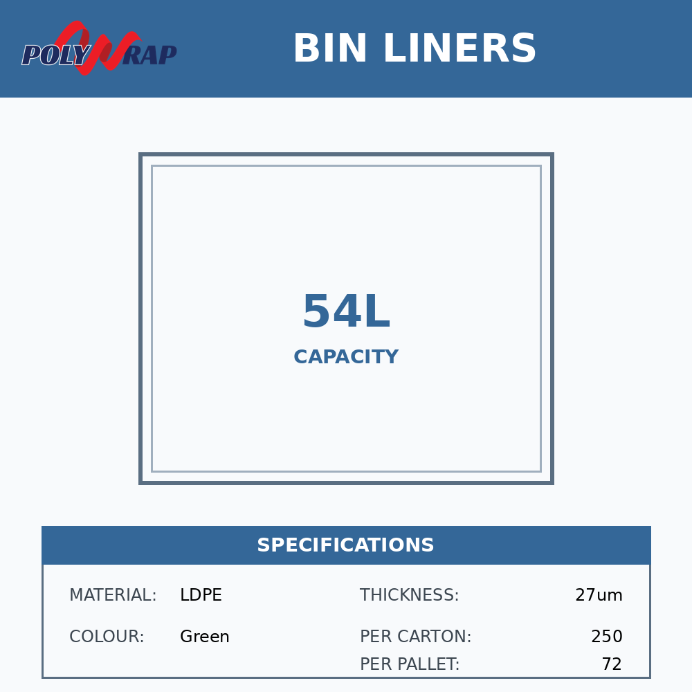 54lt Heavy Duty LDPE Green 27 um (Code: 54HDG)