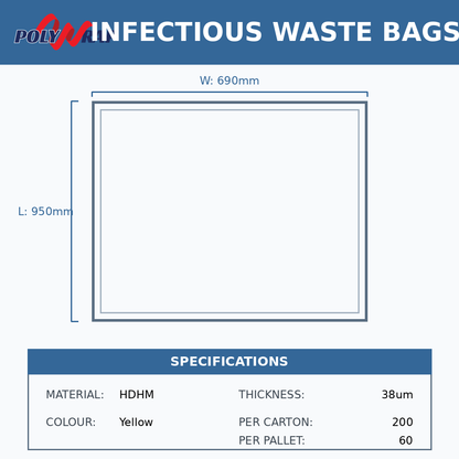Printed Infectious Waste Bags HDHM Yellow 38 um (Code: PIWB69)